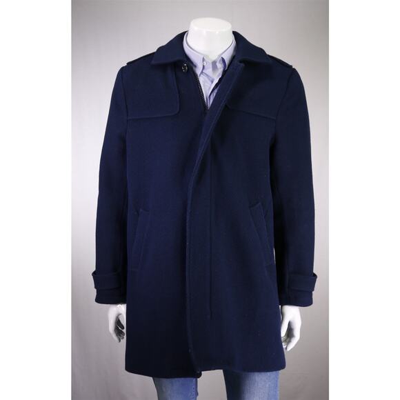 Andrew Marc New York Navy Blue Twill Zip Front 3/4 Length Wool Coat Large - Picture 1 of 11
